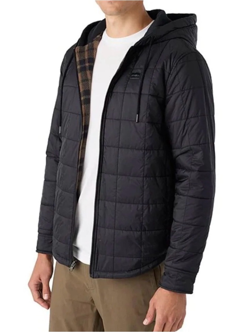 O'Neill Men's Reversible Quilted PrimaLoft Jacket Plaid Hooded Medium